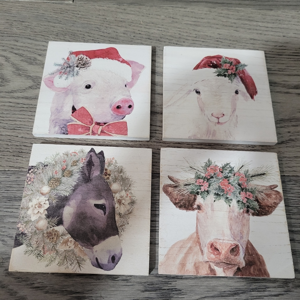 New Christmas Farm animals Coasters. 4